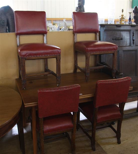 Modern draw leaf table & 4 red leather chairs